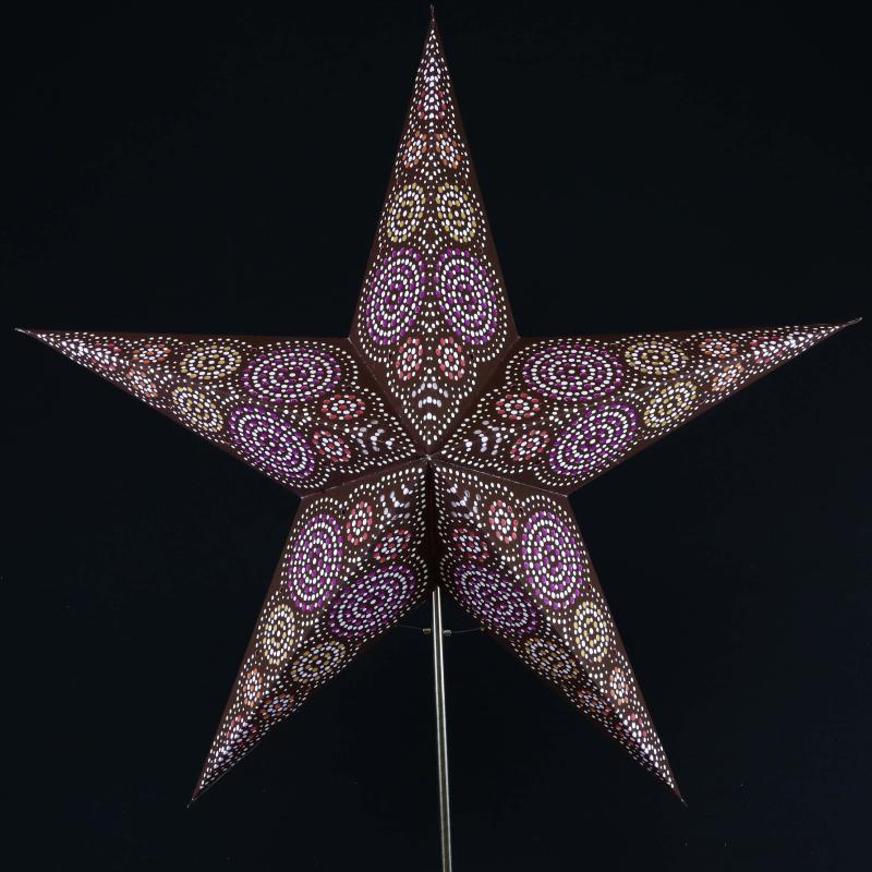 Rondo brown - Foldable glowing star, paper poinsettia with 5 points, 60 cm